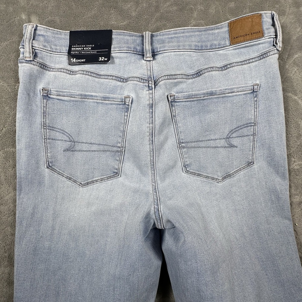 American Eagle High Rise Skinny Kick Jeans Womens Size 14 Short Light Wash Boot